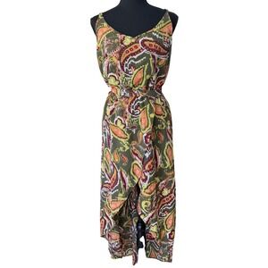 Earthbound Olive Paisley High Low Wrap Maxi Dress Built In Shorts Womens L
